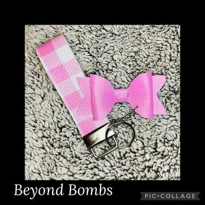 Pink & White Wristlet Bow Keychain - Handmade
